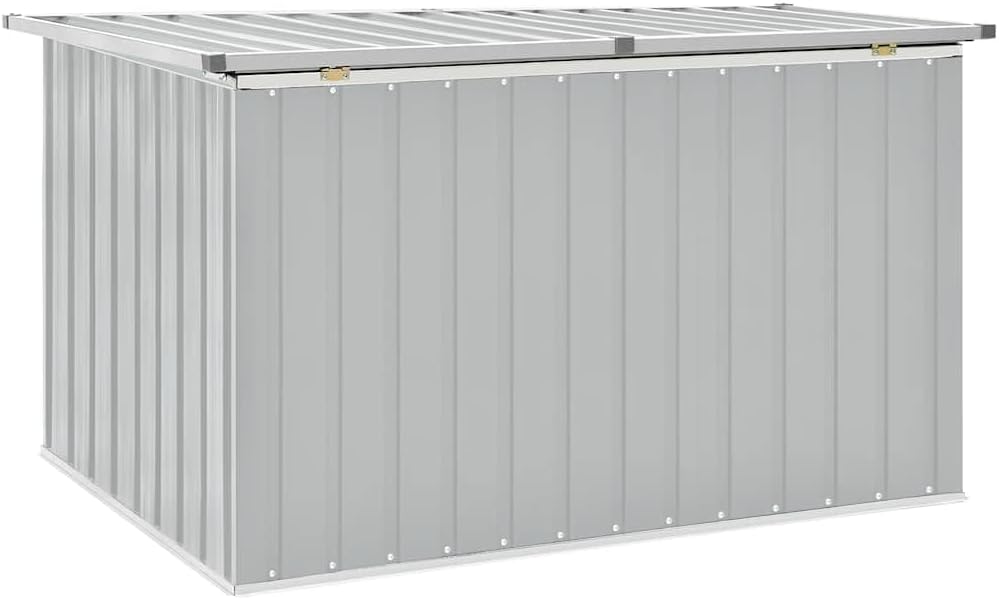 Large Outdoor Storage Box Set, Galvanized Steel & Resin Deck Storage Organizer for Garden Tools, Patio Cushions & Outdoor Equipment