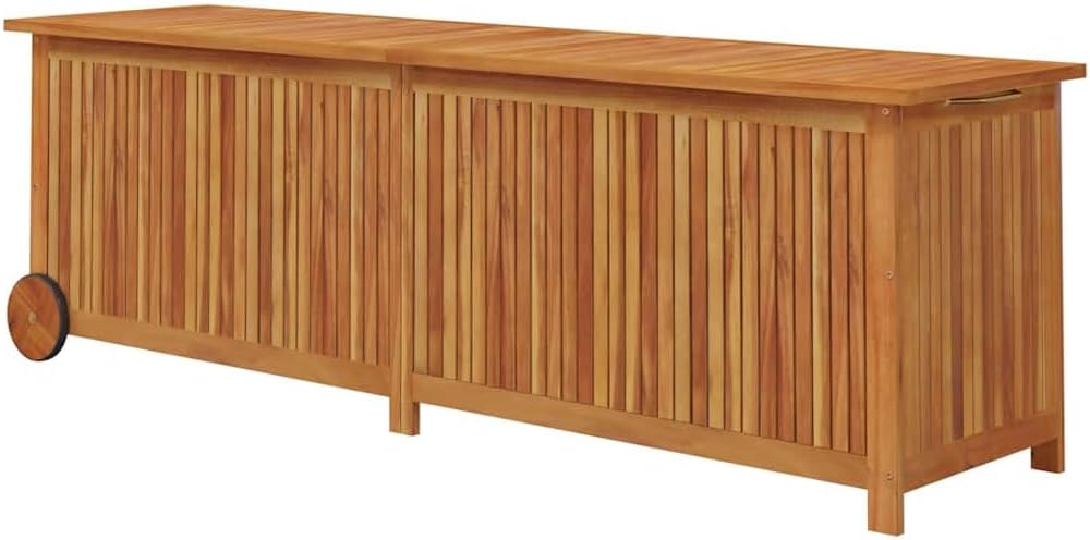 Rustic Acacia Wood Outdoor Storage Box with Wheels, Weather-Resistant Garden Deck Box for Cushions, Tools & Patio Essentials