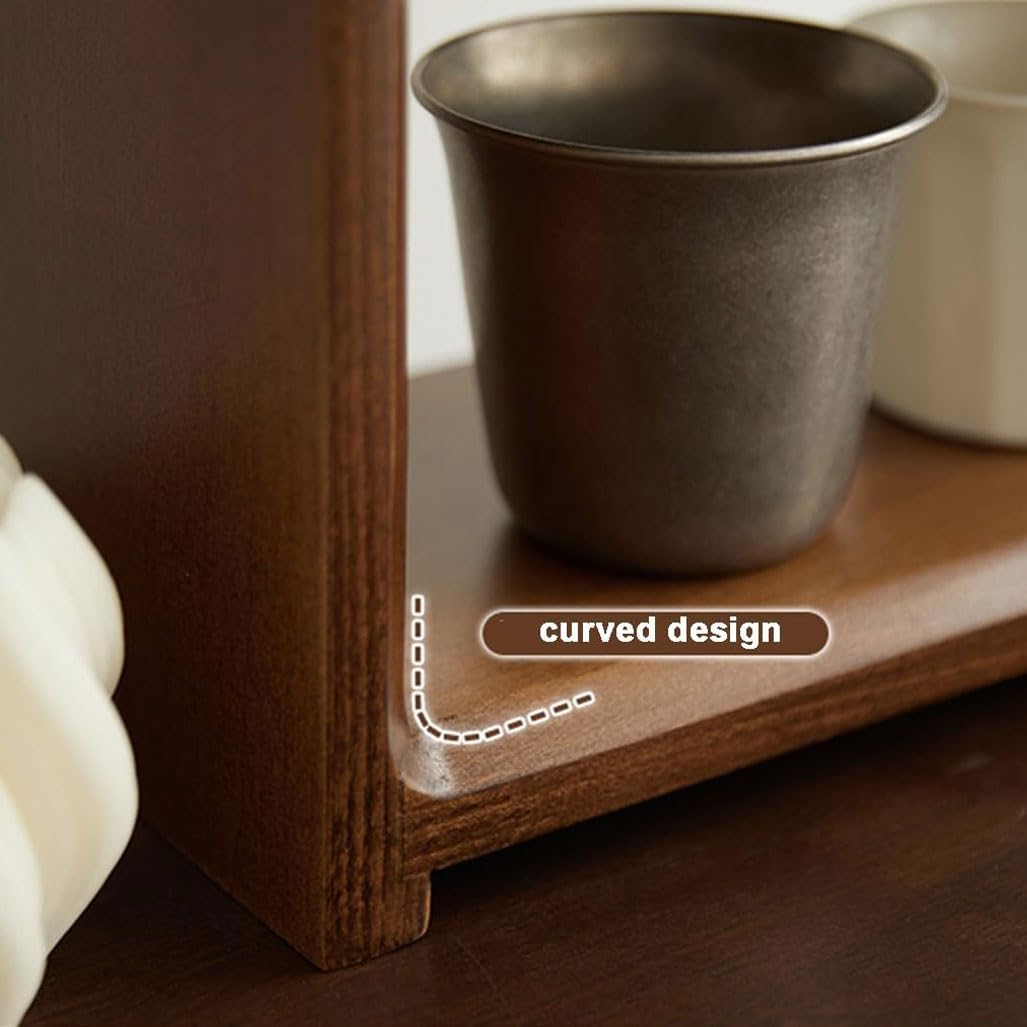 2-Tier Solid Wood Coffee Mug Display Rack - Walnut Finish Countertop Organizer for Kitchen, Coffee Station, Office, Spice Jar Storage Shelf and Cup Holder