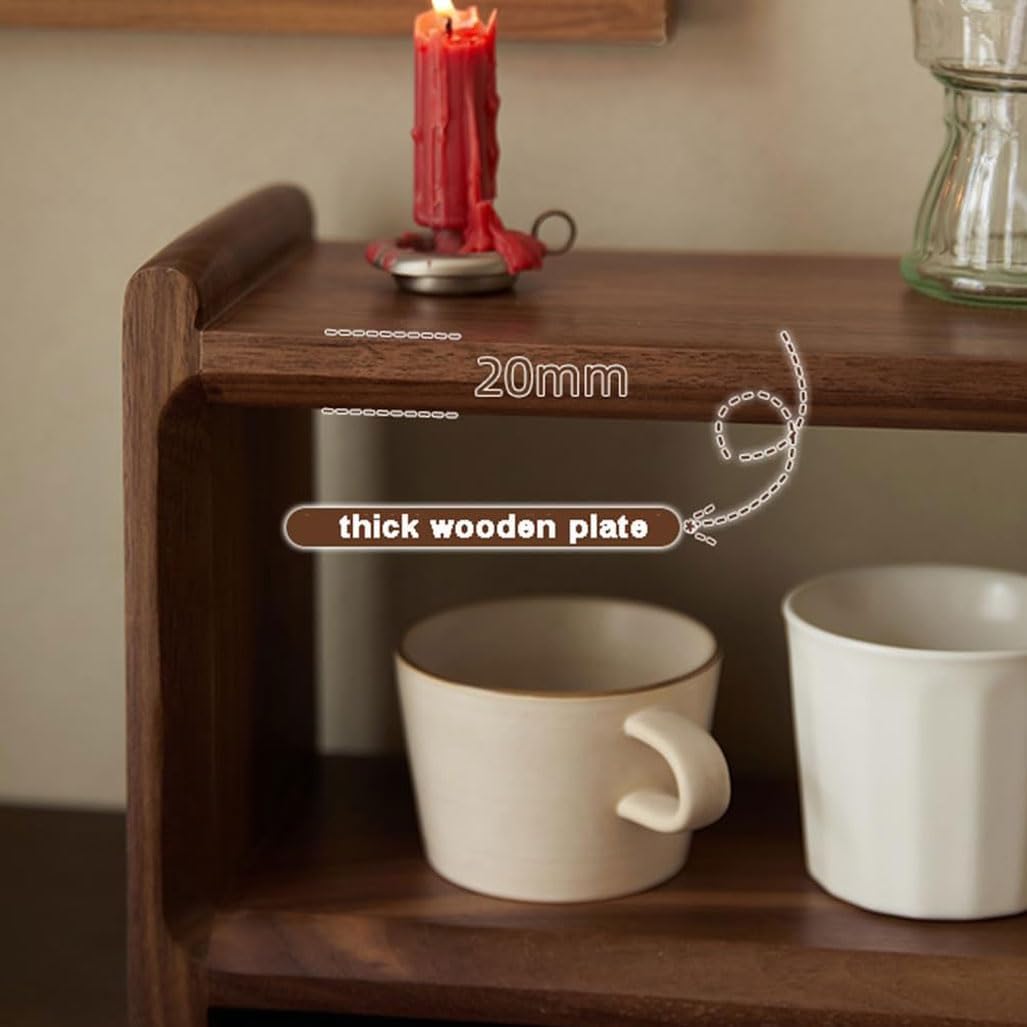 2-Tier Solid Wood Coffee Mug Display Rack - Walnut Finish Countertop Organizer for Kitchen, Coffee Station, Office, Spice Jar Storage Shelf and Cup Holder