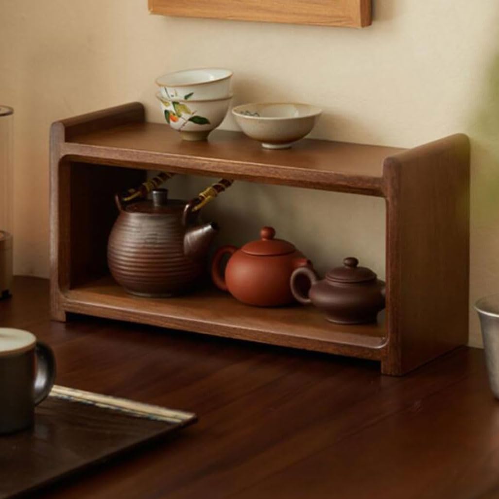 2-Tier Solid Wood Coffee Mug Display Rack - Walnut Finish Countertop Organizer for Kitchen, Coffee Station, Office, Spice Jar Storage Shelf and Cup Holder