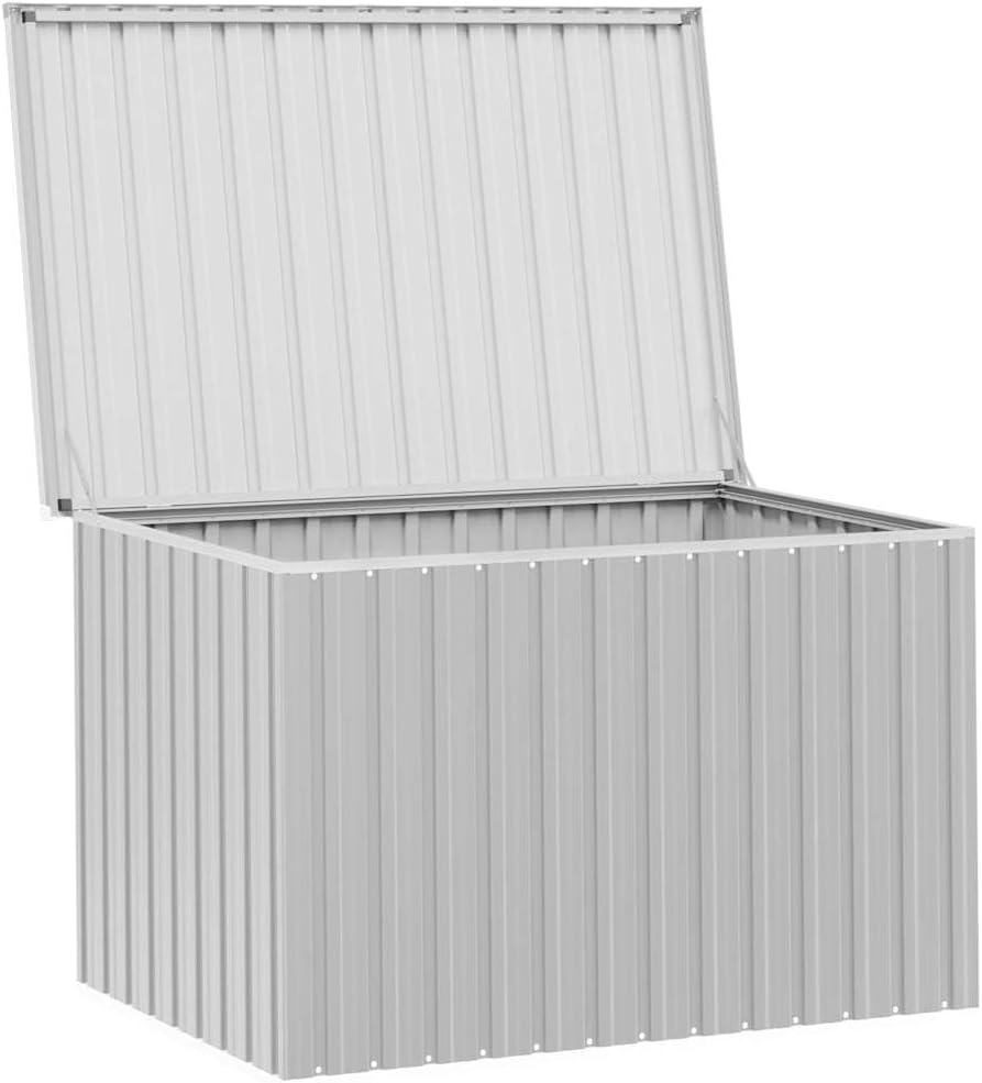 Large Outdoor Storage Box Set, Galvanized Steel & Resin Deck Storage Organizer for Garden Tools, Patio Cushions & Outdoor Equipment