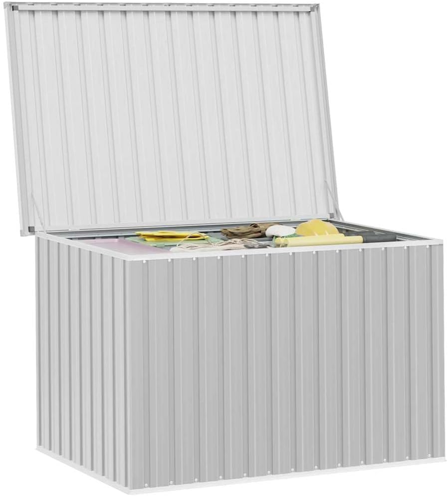 Large Outdoor Storage Box Set, Galvanized Steel & Resin Deck Storage Organizer for Garden Tools, Patio Cushions & Outdoor Equipment