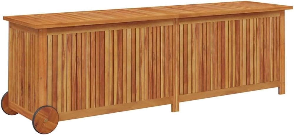 Rustic Acacia Wood Outdoor Storage Box with Wheels, Weather-Resistant Garden Deck Box for Cushions, Tools & Patio Essentials