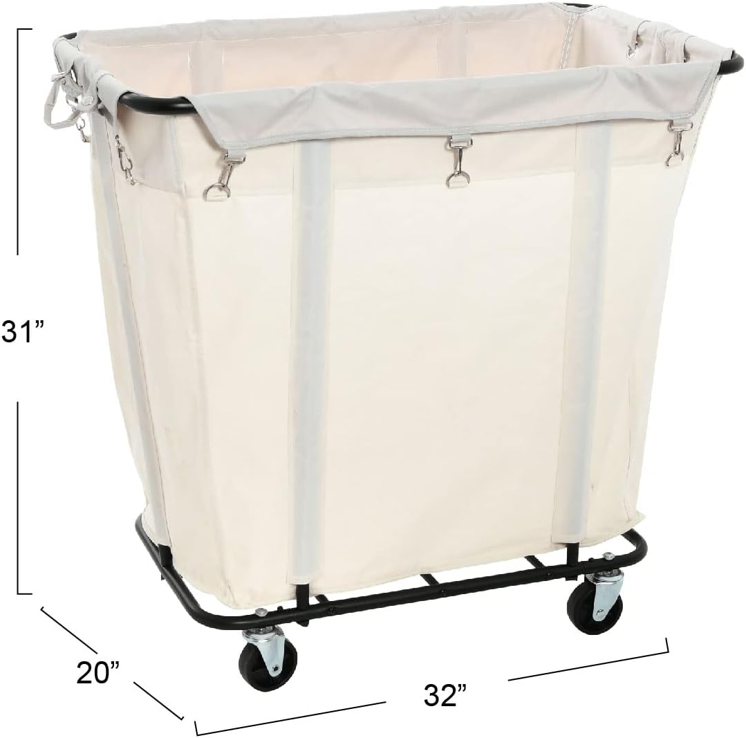 Heavy-Duty Rolling Laundry Cart with Wheels  Natural Canvas Hamper Basket with Durable Black Steel Frame for Home, Commercial and Hotel Laundry Organization