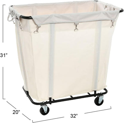 Heavy-Duty Rolling Laundry Cart with Wheels  Natural Canvas Hamper Basket with Durable Black Steel Frame for Home, Commercial and Hotel Laundry Organization
