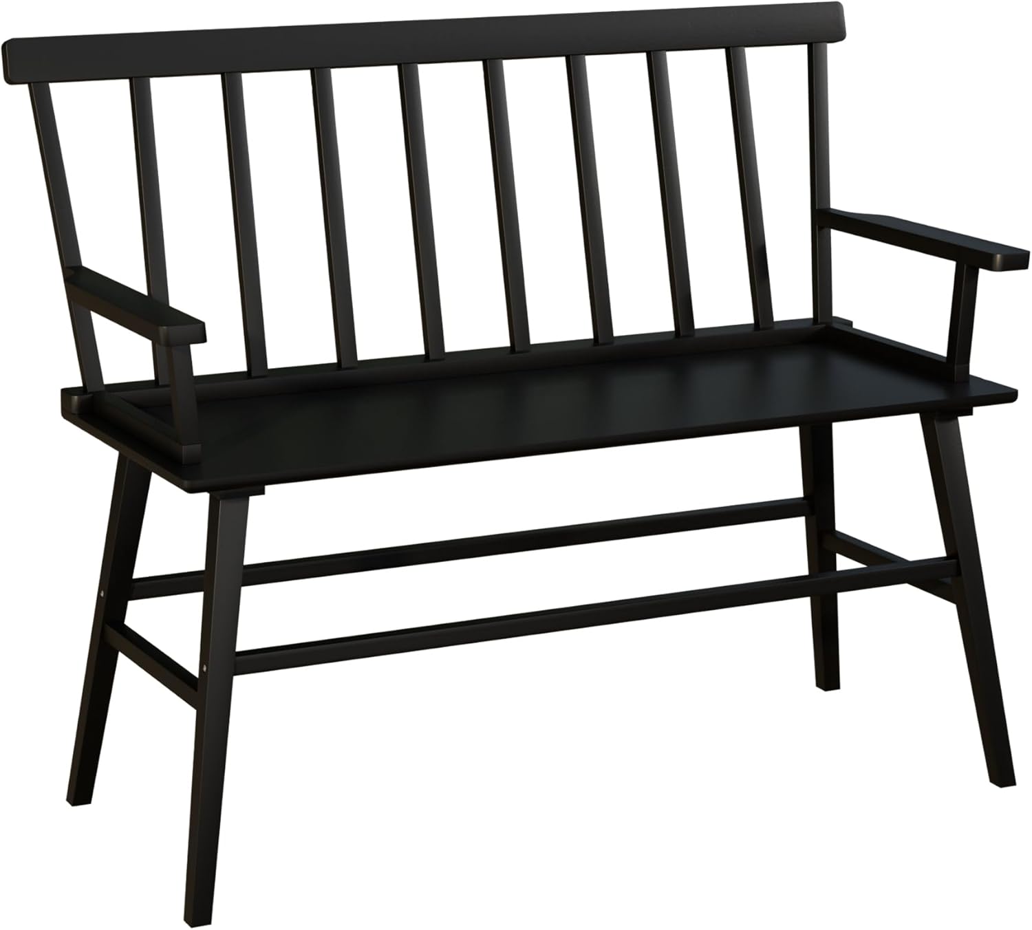 Farmhouse Bamboo Dining Bench with Spindle Back, Windsor Style Entryway Bench for Dining Room, Foyer, Living Room & Balcony Seating