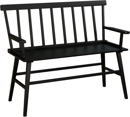Farmhouse Bamboo Dining Bench with Spindle Back, Windsor Style Entryway Bench for Dining Room, Foyer, Living Room & Balcony Seating