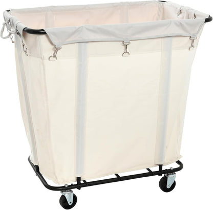 Heavy-Duty Rolling Laundry Cart with Wheels  Natural Canvas Hamper Basket with Durable Black Steel Frame for Home, Commercial and Hotel Laundry Organization
