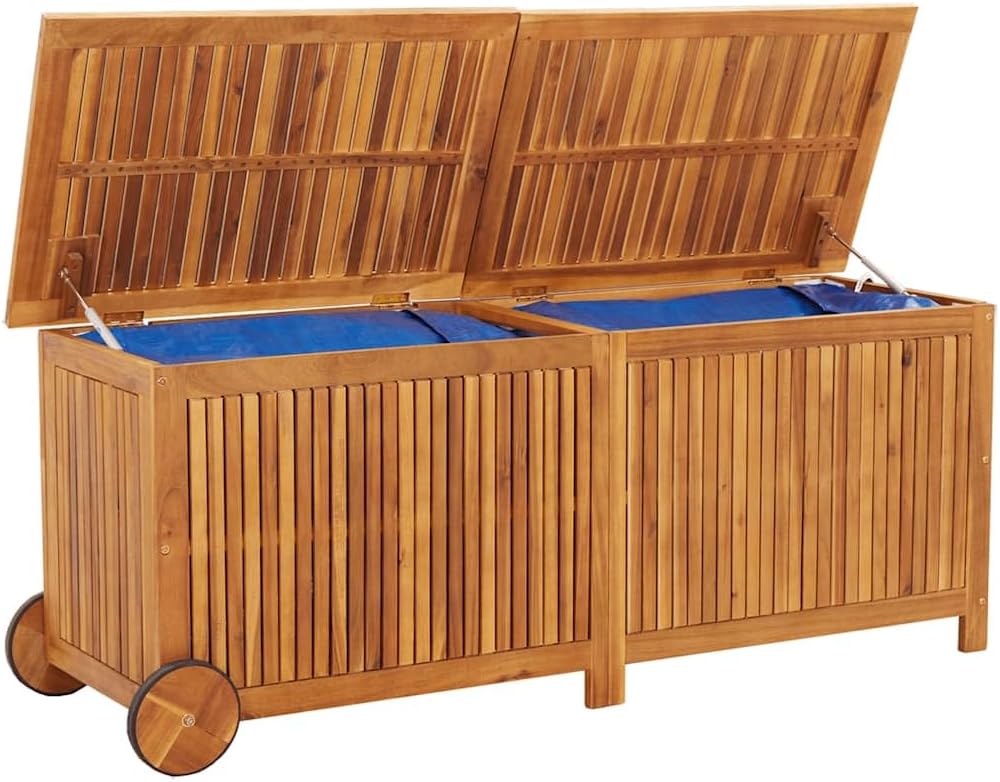 Rustic Acacia Wood Outdoor Storage Box with Wheels, Weather-Resistant Garden Deck Box for Cushions, Tools & Patio Essentials
