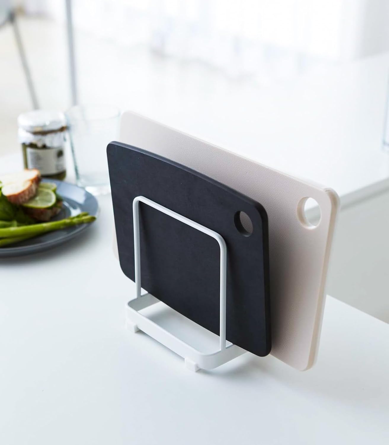 Modern Steel Cutting Board Storage Rack, Kitchen Plate Organizer Holder for Space-Saving Countertop Organization