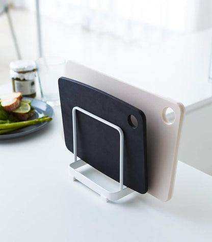 Modern Steel Cutting Board Storage Rack, Kitchen Plate Organizer Holder for Space-Saving Countertop Organization