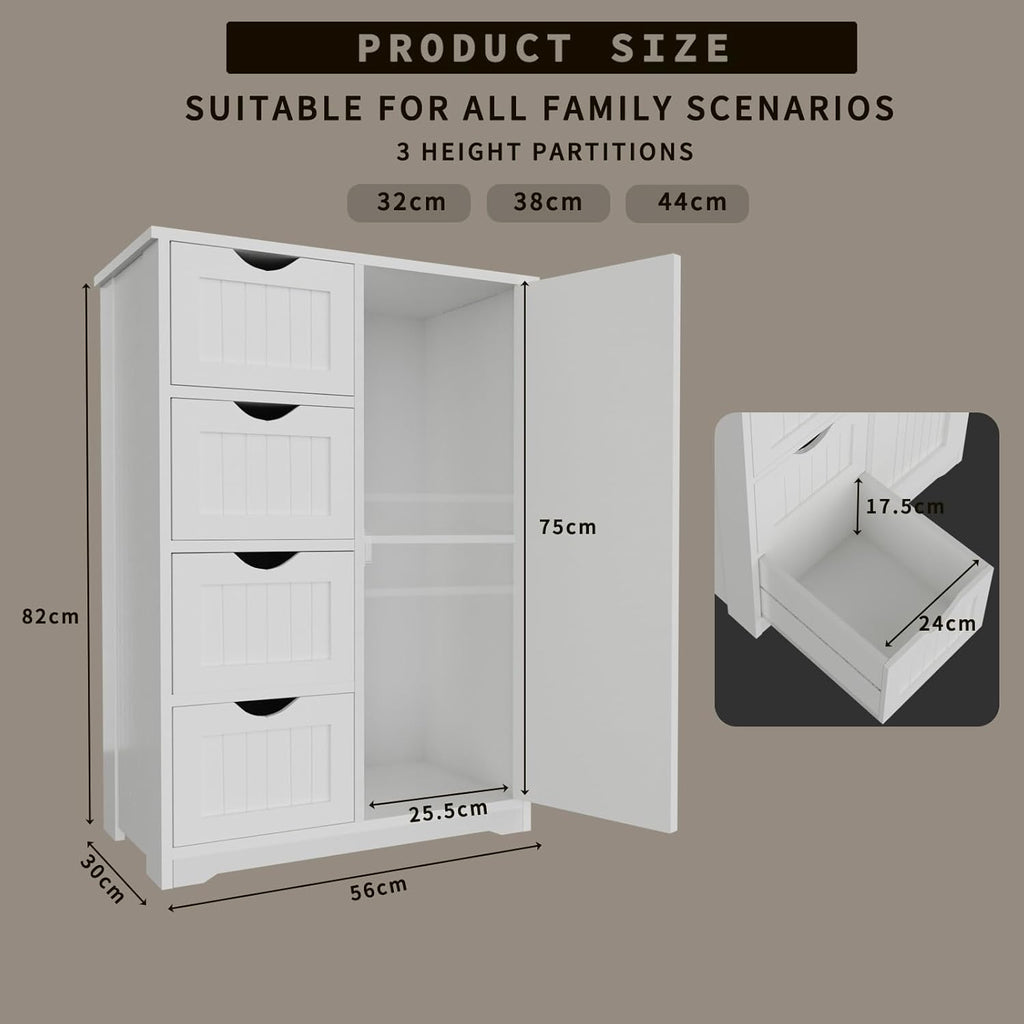 Freestanding Bathroom Storage Cabinet with Drawers and Adjustable Shelves, Modern Tall Organizer for Bathroom, Laundry Room, Living Room & Entryway