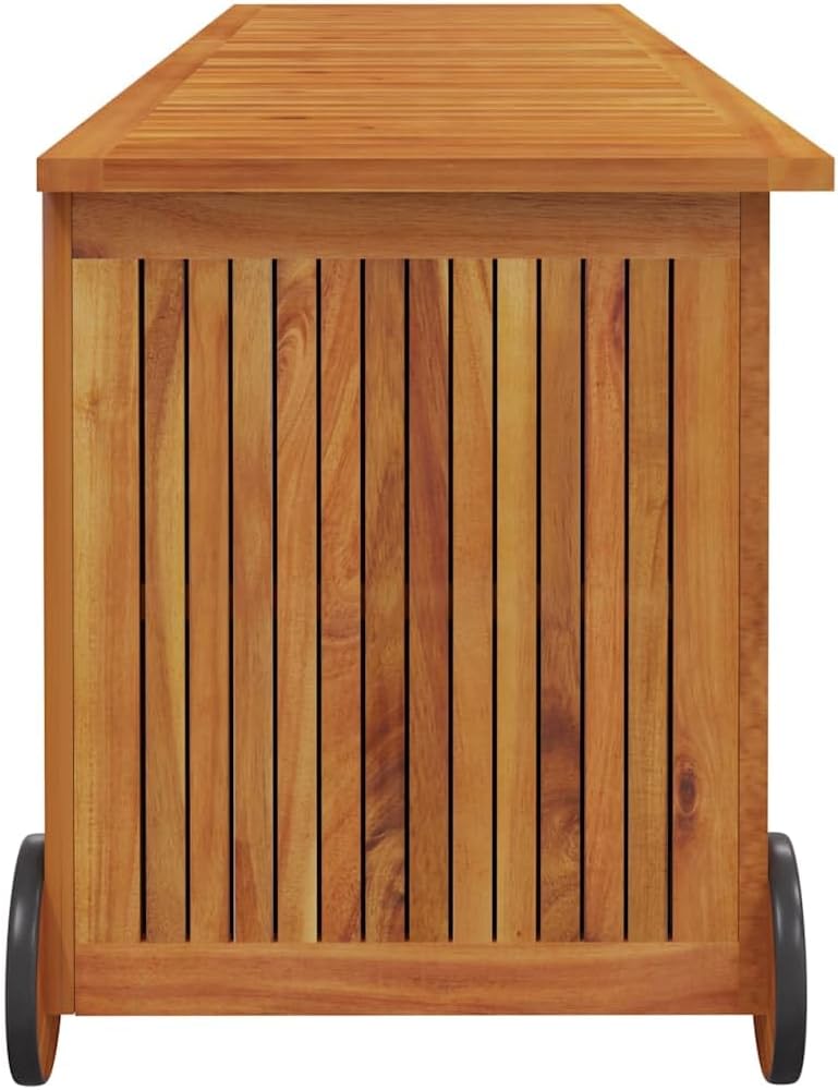 Rustic Acacia Wood Outdoor Storage Box with Wheels, Weather-Resistant Garden Deck Box for Cushions, Tools & Patio Essentials