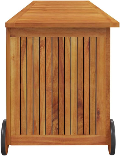 Rustic Acacia Wood Outdoor Storage Box with Wheels, Weather-Resistant Garden Deck Box for Cushions, Tools & Patio Essentials
