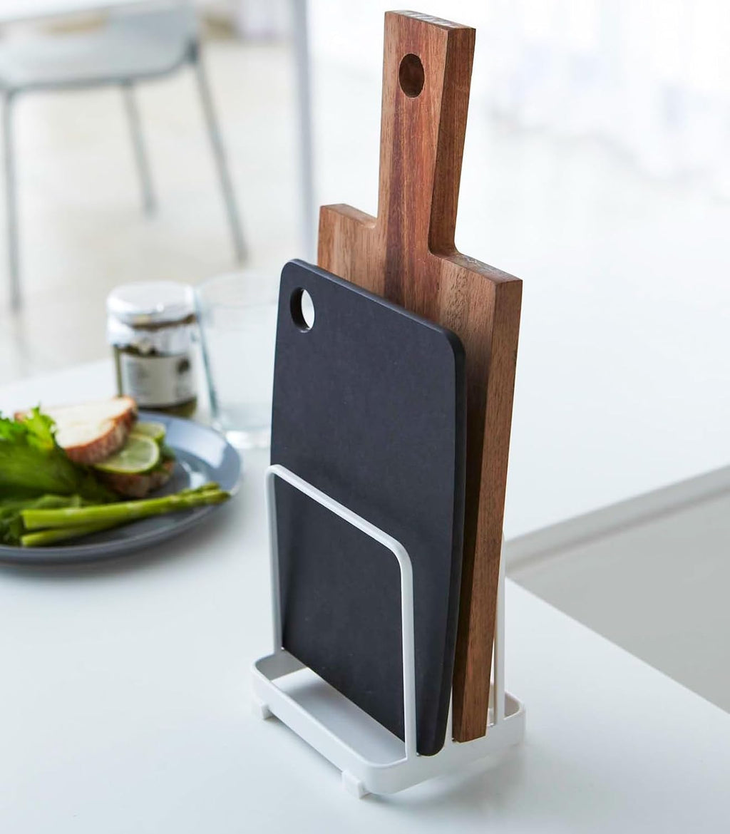 Modern Steel Cutting Board Storage Rack, Kitchen Plate Organizer Holder for Space-Saving Countertop Organization