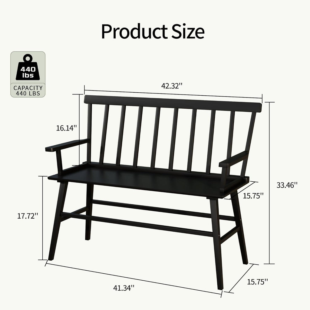 Farmhouse Bamboo Dining Bench with Spindle Back, Windsor Style Entryway Bench for Dining Room, Foyer, Living Room & Balcony Seating