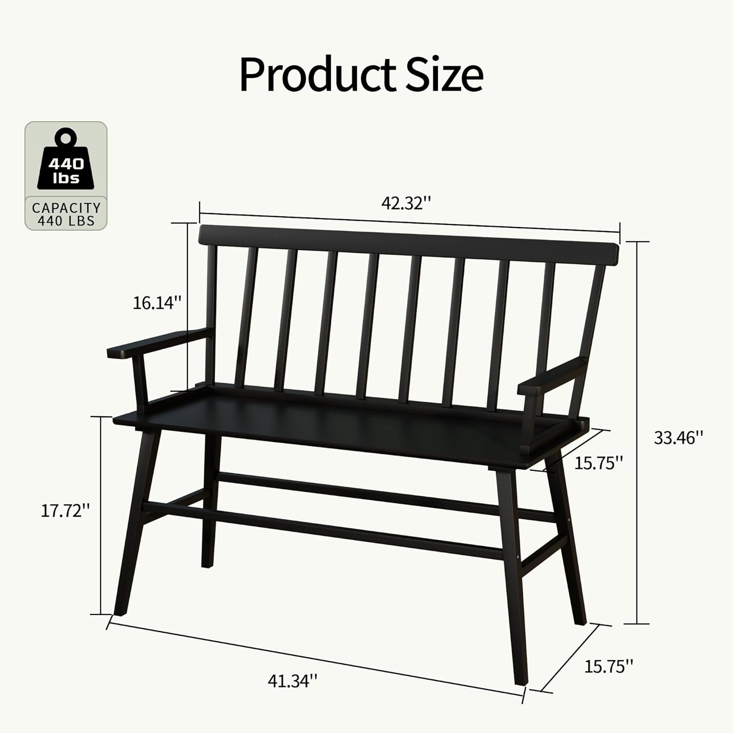 Farmhouse Bamboo Dining Bench with Spindle Back, Windsor Style Entryway Bench for Dining Room, Foyer, Living Room & Balcony Seating