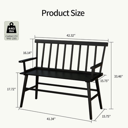 Farmhouse Bamboo Dining Bench with Spindle Back, Windsor Style Entryway Bench for Dining Room, Foyer, Living Room & Balcony Seating