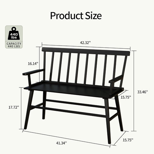 Farmhouse Bamboo Dining Bench with Spindle Back, Windsor Style Entryway Bench for Dining Room, Foyer, Living Room & Balcony Seating