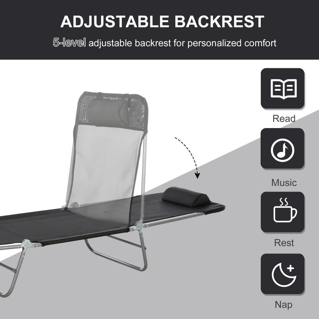 Folding Chaise Lounge Chair with Adjustable Backrest, Outdoor Sun Lounger for Poolside, Beach, Patio, Lawn & Garden Relaxation