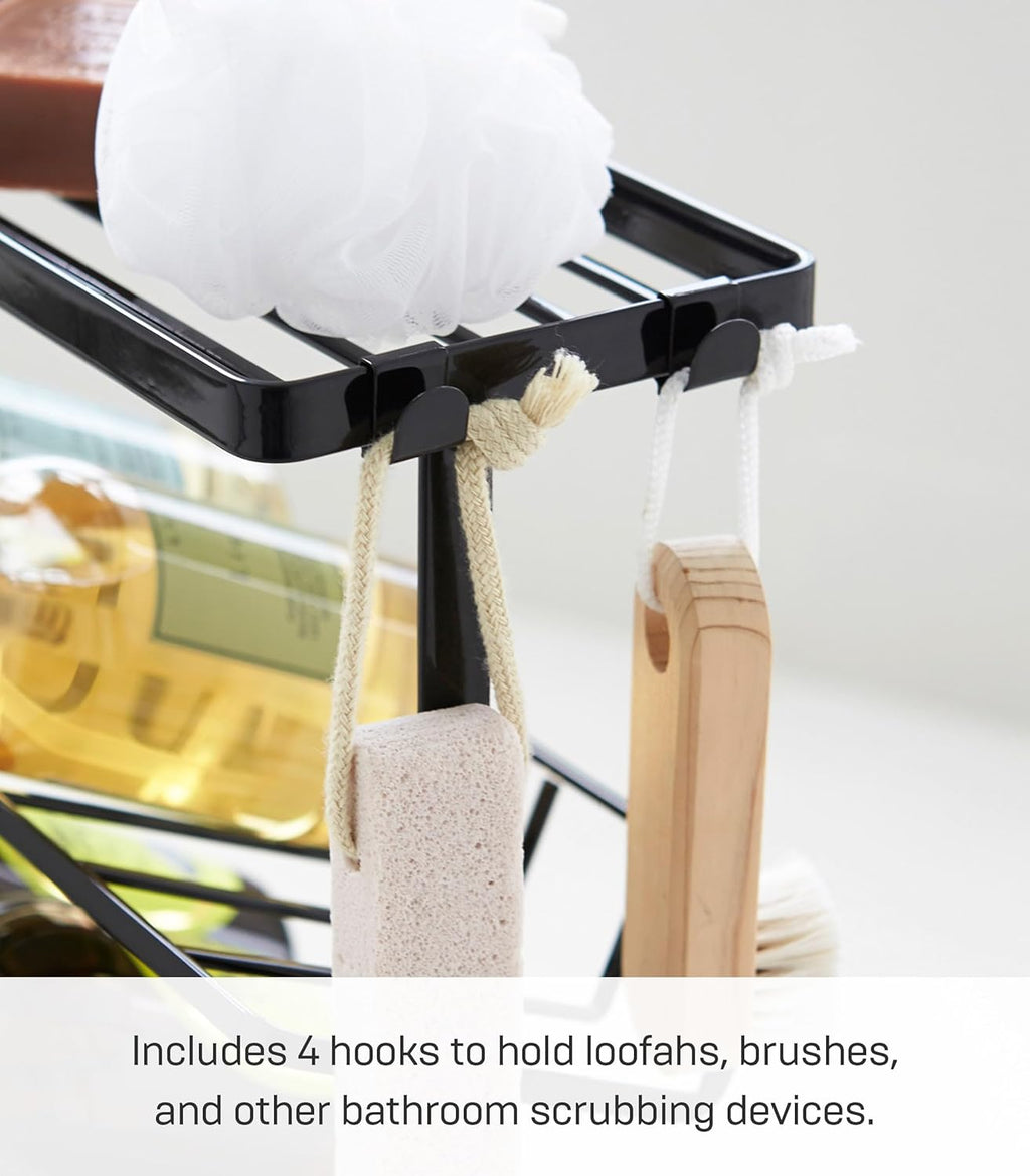 Modern Steel Bathroom Shower Rack Organizer - 17" Wall-Style Bath Caddy Shelf for Shampoo, Soap Dispensers and Bathroom Essentials Storage Solution