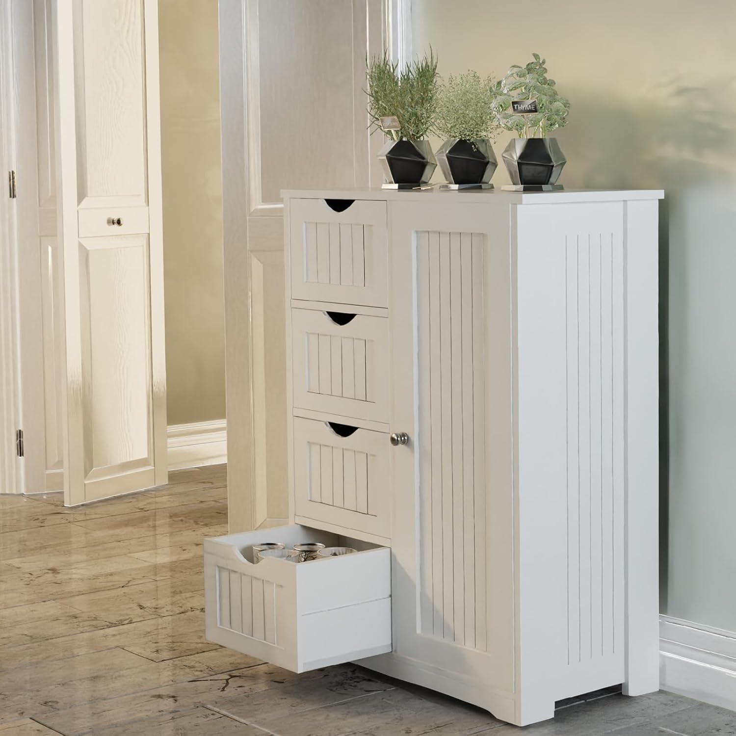 Freestanding Bathroom Storage Cabinet with Drawers and Adjustable Shelves, Modern Tall Organizer for Bathroom, Laundry Room, Living Room & Entryway