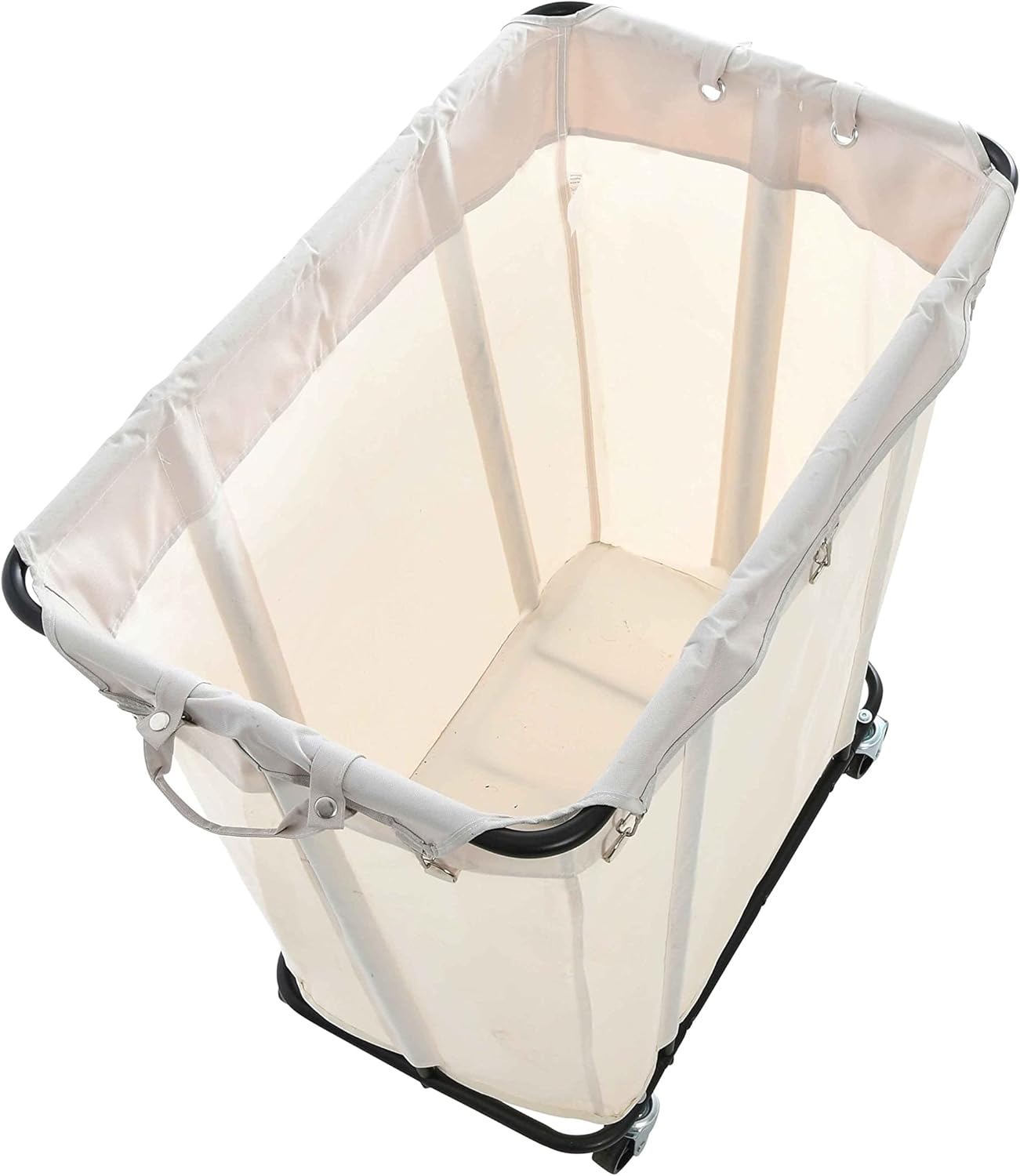 Heavy-Duty Rolling Laundry Cart with Wheels  Natural Canvas Hamper Basket with Durable Black Steel Frame for Home, Commercial and Hotel Laundry Organization