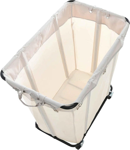 Heavy-Duty Rolling Laundry Cart with Wheels  Natural Canvas Hamper Basket with Durable Black Steel Frame for Home, Commercial and Hotel Laundry Organization