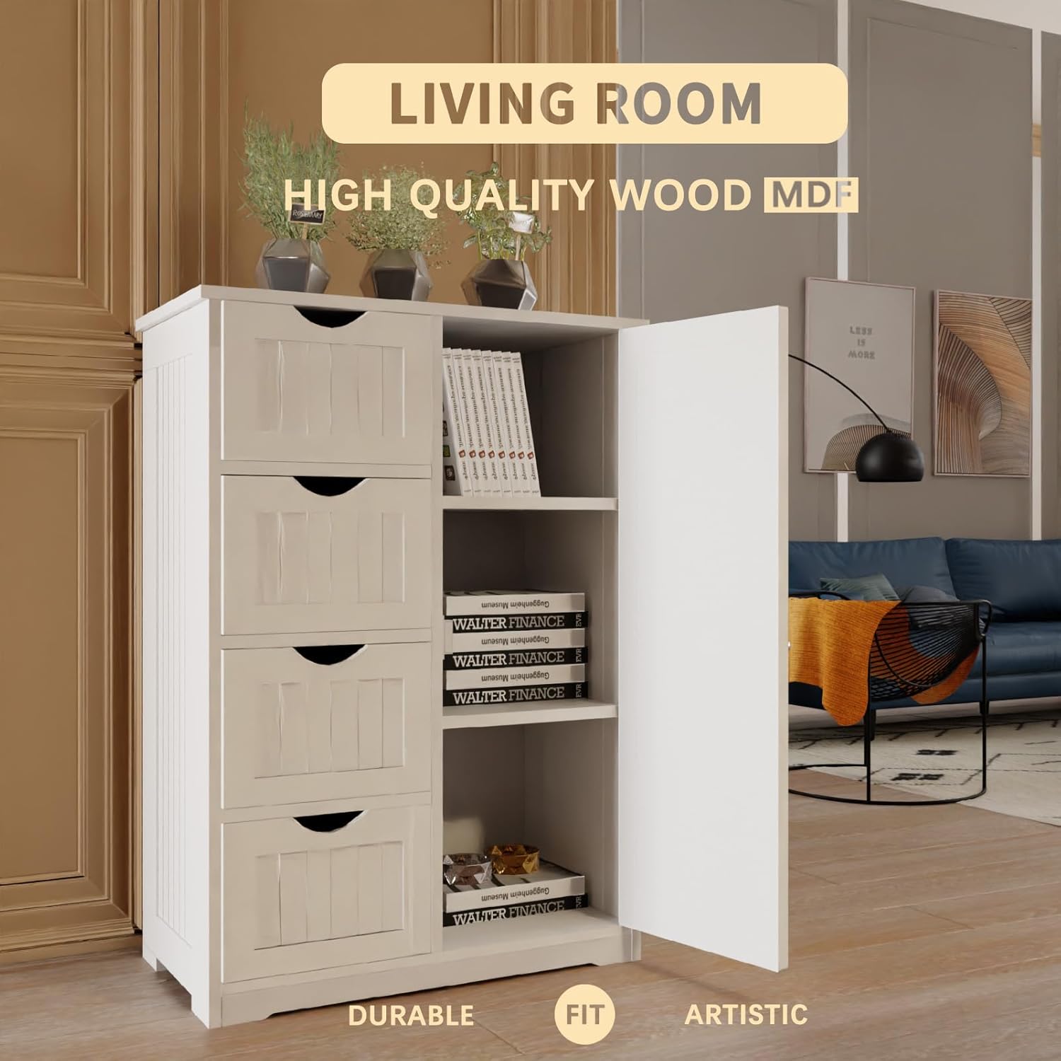 Freestanding Bathroom Storage Cabinet with Drawers and Adjustable Shelves, Modern Tall Organizer for Bathroom, Laundry Room, Living Room & Entryway