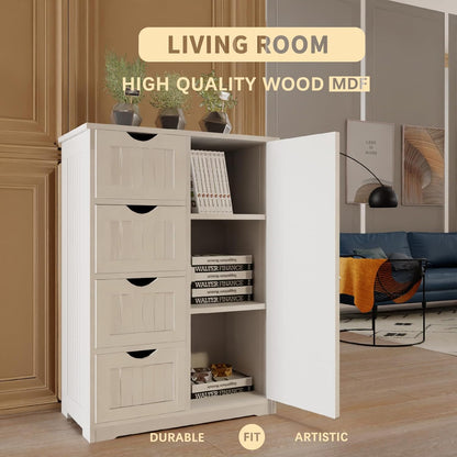 Freestanding Bathroom Storage Cabinet with Drawers and Adjustable Shelves, Modern Tall Organizer for Bathroom, Laundry Room, Living Room & Entryway