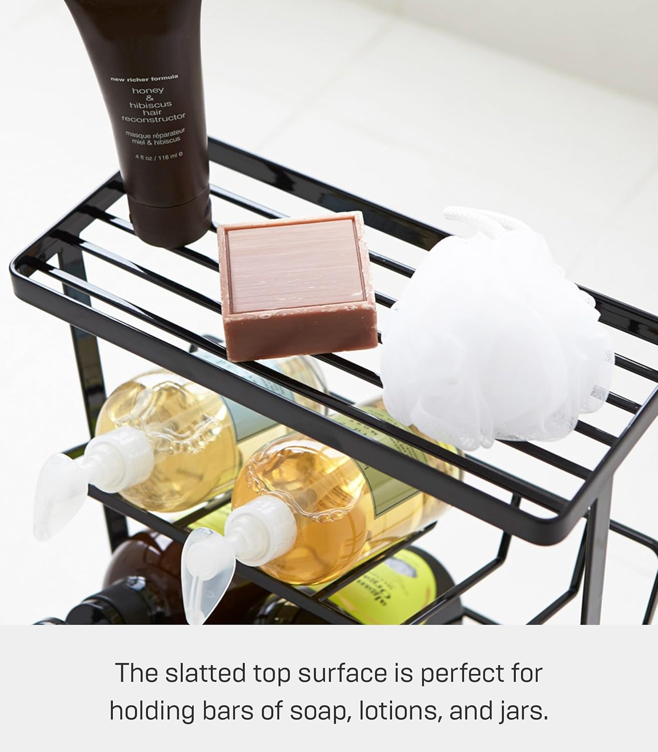 Modern Steel Bathroom Shower Rack Organizer - 17" Wall-Style Bath Caddy Shelf for Shampoo, Soap Dispensers and Bathroom Essentials Storage Solution