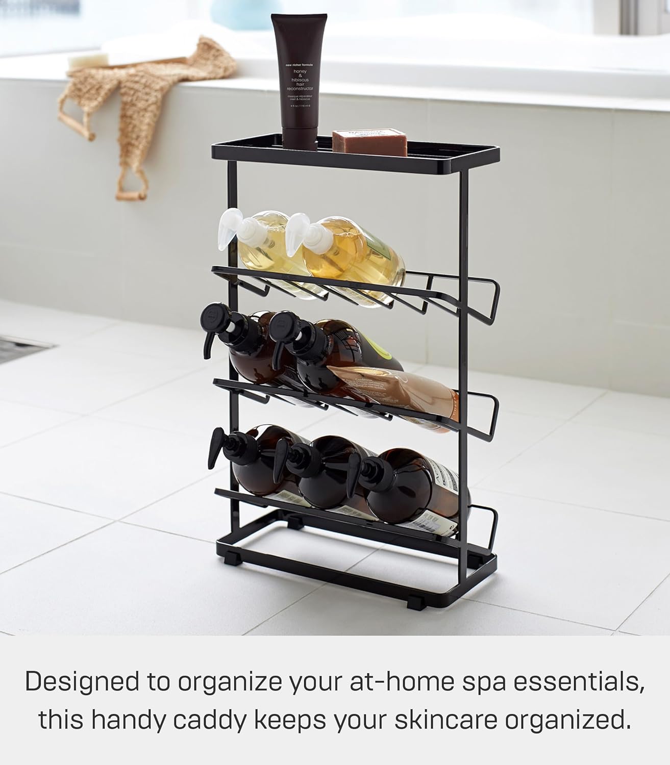 Modern Steel Bathroom Shower Rack Organizer - 17" Wall-Style Bath Caddy Shelf for Shampoo, Soap Dispensers and Bathroom Essentials Storage Solution
