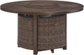 Outdoor Round Wicker Fire Pit Table, Patio Gas Fire Table with Glass Guard, Cozy Backyard Heating & Conversation Table for Garden, Deck & Porch