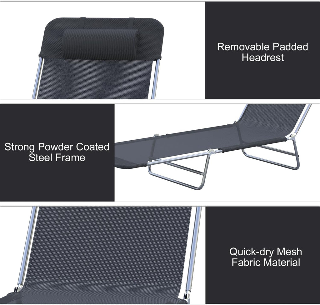 Folding Chaise Lounge Chair with Adjustable Backrest, Outdoor Sun Lounger for Poolside, Beach, Patio, Lawn & Garden Relaxation