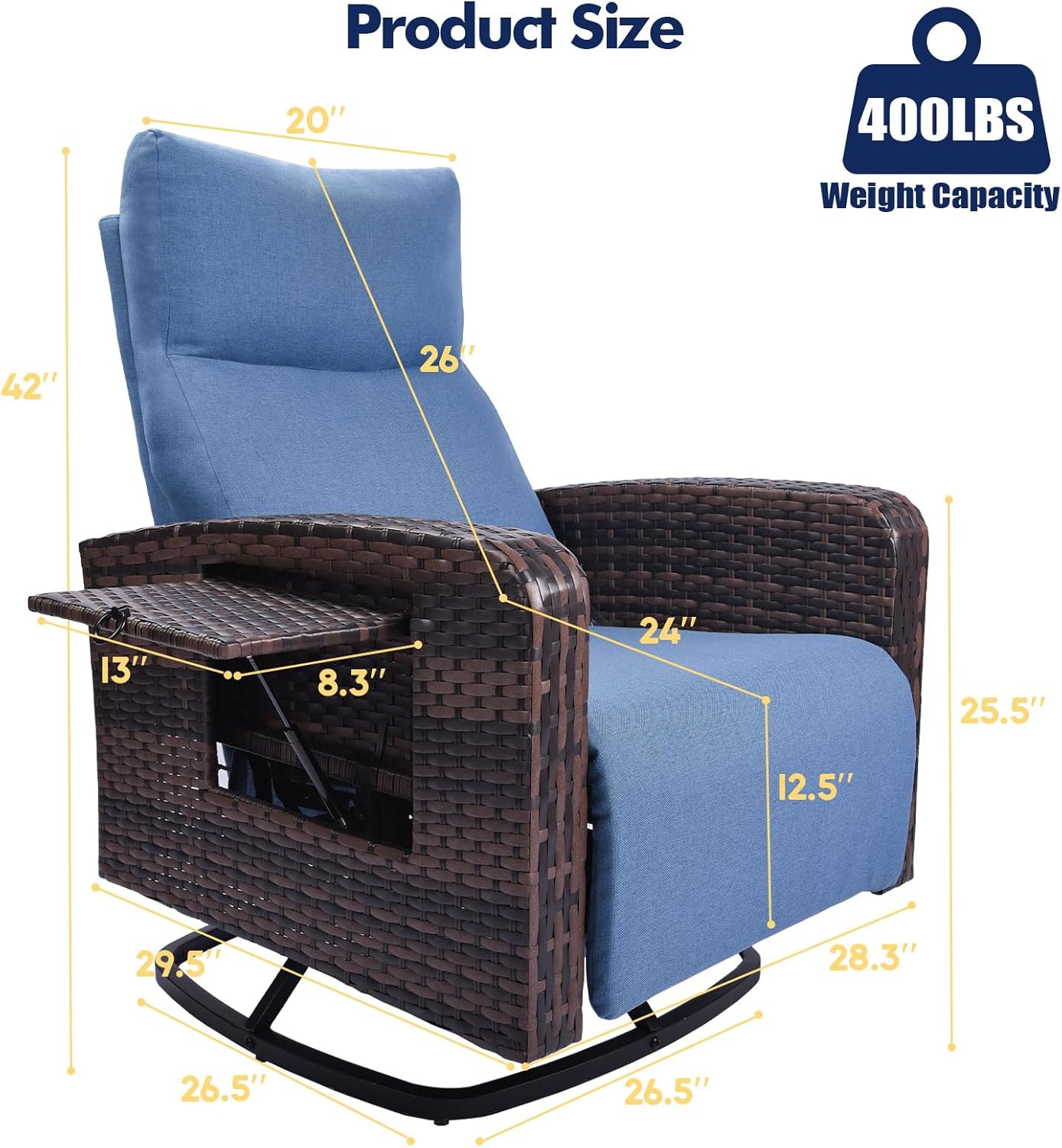 Set of 2 Outdoor Wicker Recliner Chairs with Adjustable Backrest, Extendable Footrest, Flip-Up Side Table & Cushions for Patio, Porch & Garden
