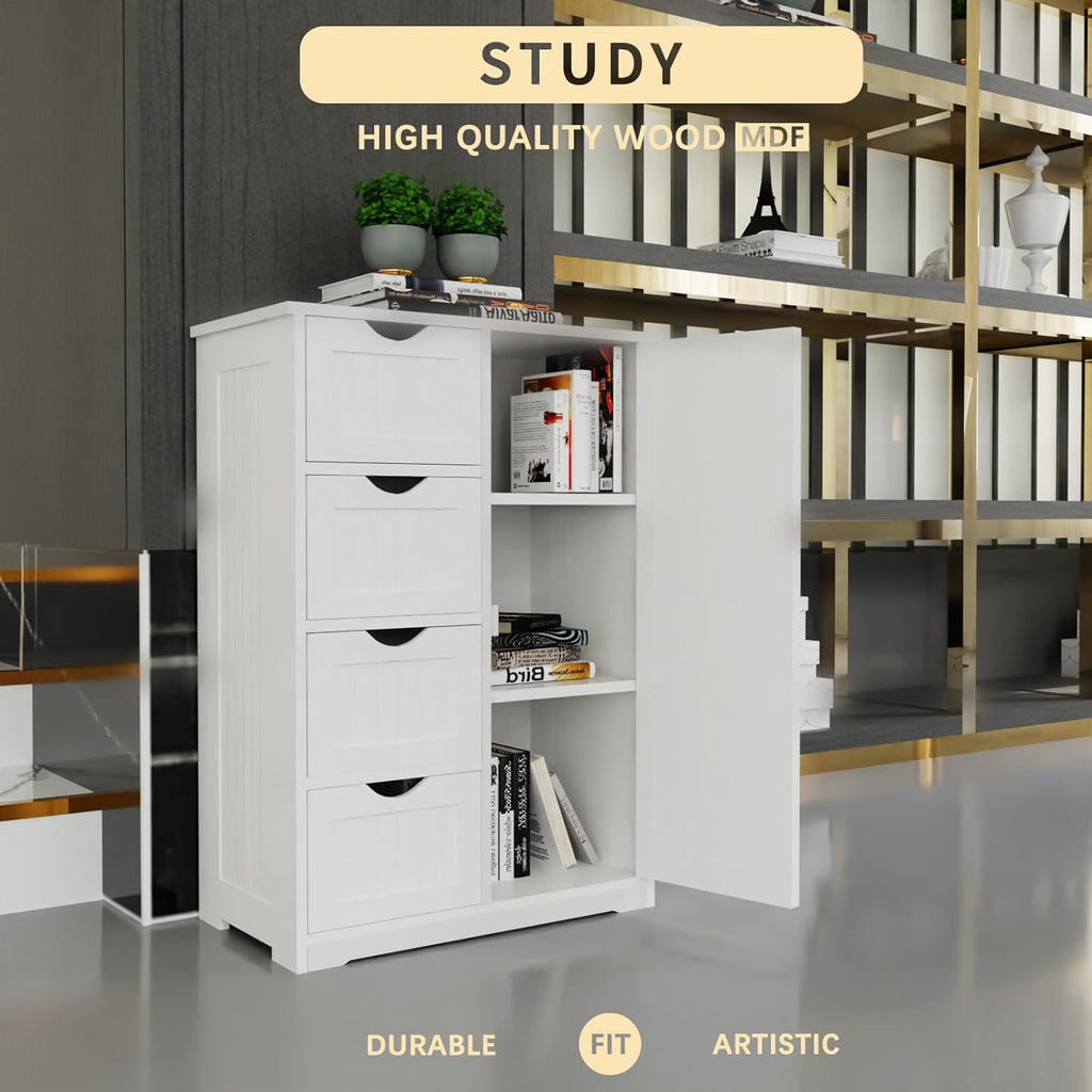 Freestanding Bathroom Storage Cabinet with Drawers and Adjustable Shelves, Modern Tall Organizer for Bathroom, Laundry Room, Living Room & Entryway