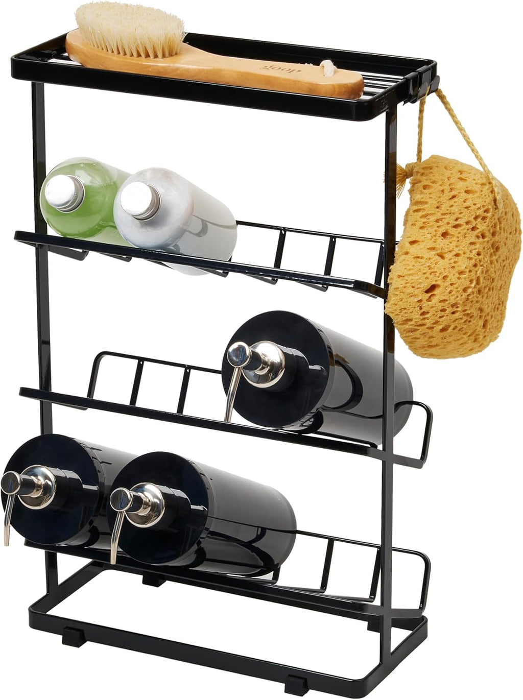Modern Steel Bathroom Shower Rack Organizer - 17" Wall-Style Bath Caddy Shelf for Shampoo, Soap Dispensers and Bathroom Essentials Storage Solution