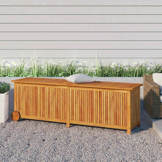 Rustic Acacia Wood Outdoor Storage Box with Wheels, Weather-Resistant Garden Deck Box for Cushions, Tools & Patio Essentials