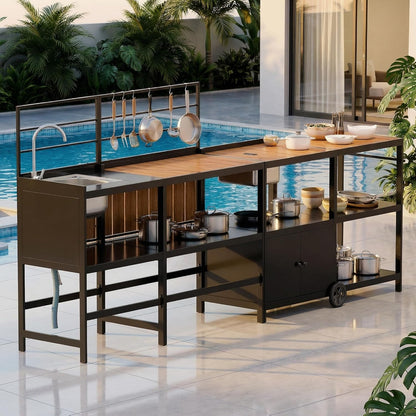 Modular Outdoor Kitchen Island with Aluminum Cabinets, Stainless Steel Sink & Food-Safe Countertop for Patio, Deck & Backyard Entertaining