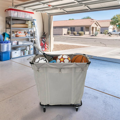 Heavy-Duty Rolling Laundry Cart with Wheels  Natural Canvas Hamper Basket with Durable Black Steel Frame for Home, Commercial and Hotel Laundry Organization