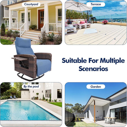 Set of 2 Outdoor Wicker Recliner Chairs with Adjustable Backrest, Extendable Footrest, Flip-Up Side Table & Cushions for Patio, Porch & Garden