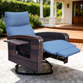 Set of 2 Outdoor Wicker Recliner Chairs with Adjustable Backrest, Extendable Footrest, Flip-Up Side Table & Cushions for Patio, Porch & Garden