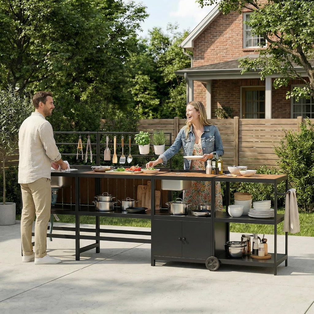 Modular Outdoor Kitchen Island with Aluminum Cabinets, Stainless Steel Sink & Food-Safe Countertop for Patio, Deck & Backyard Entertaining