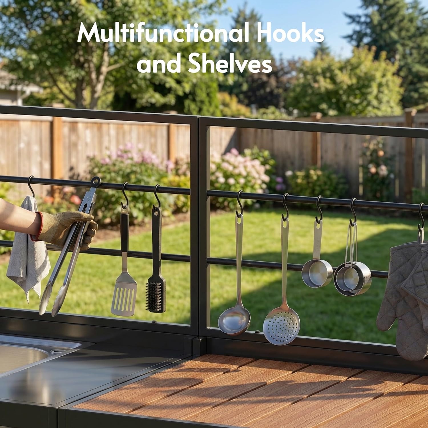 Modular Outdoor Kitchen Island with Aluminum Cabinets, Stainless Steel Sink & Food-Safe Countertop for Patio, Deck & Backyard Entertaining