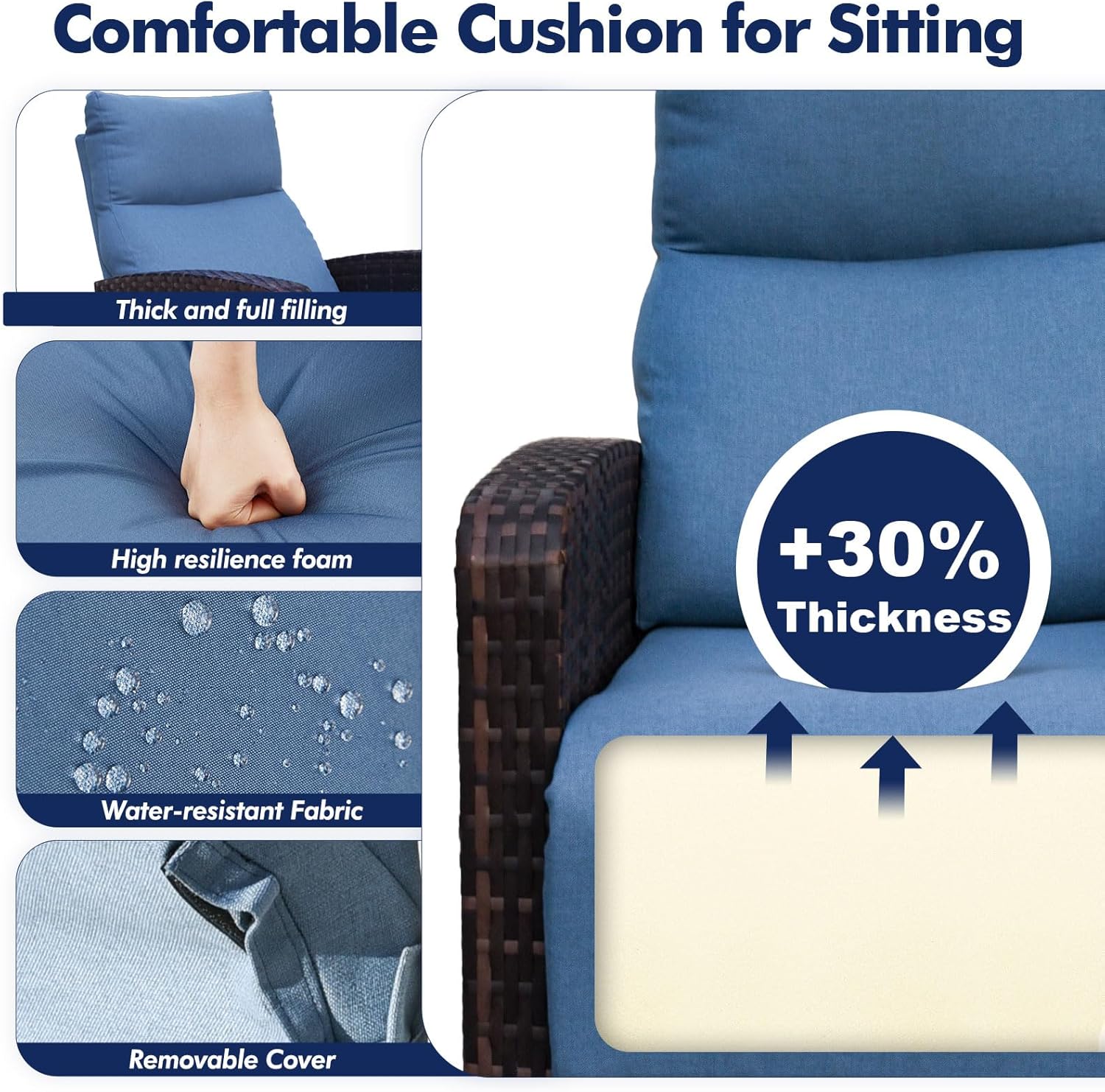 Set of 2 Outdoor Wicker Recliner Chairs with Adjustable Backrest, Extendable Footrest, Flip-Up Side Table & Cushions for Patio, Porch & Garden