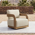 360° Outdoor Swivel Patio Chair with Thick Cushions, Solid Eucalyptus Wood Lounge Chair for Porch, Garden, Deck & Backyard