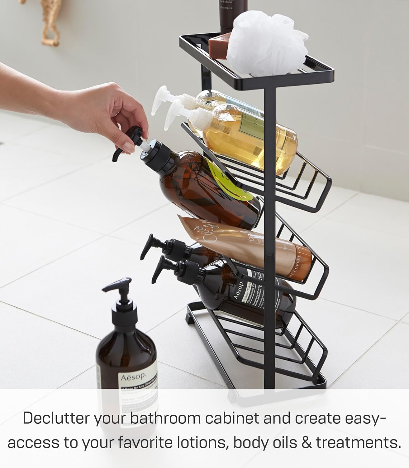 Modern Steel Bathroom Shower Rack Organizer - 17" Wall-Style Bath Caddy Shelf for Shampoo, Soap Dispensers and Bathroom Essentials Storage Solution