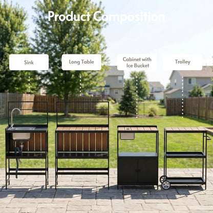 Modular Outdoor Kitchen Island with Aluminum Cabinets, Stainless Steel Sink & Food-Safe Countertop for Patio, Deck & Backyard Entertaining