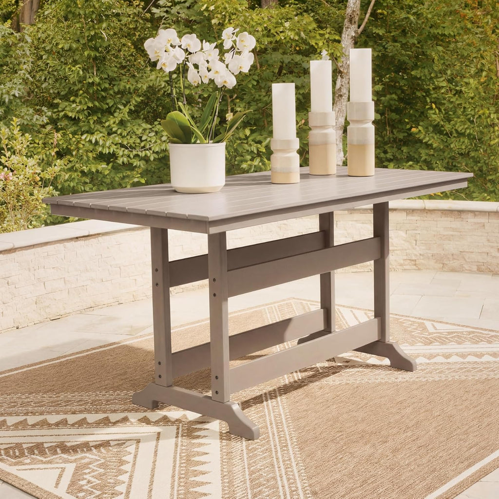 Outdoor Counter Height Dining Table, Weather-Resistant Slatted Patio Table for Garden, Deck & Backyard Entertaining